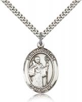 Sterling Silver St. Augustine Pendant, Stainless Silver Heavy Curb Chain, Large Size Catholic Medal, 1" x 3/4"