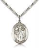 Sterling Silver St. Boniface Pendant, Stainless Silver Heavy Curb Chain, Large Size Catholic Medal, 1" x 3/4"
