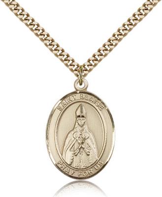 Gold Filled St. Blaise Pendant, Stainless Gold Heavy Curb Chain, Large Size Catholic Medal, 1" x 3/4"