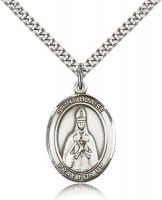 Sterling Silver St. Blaise Pendant, Stainless Silver Heavy Curb Chain, Large Size Catholic Medal, 1" x 3/4"