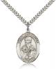 Sterling Silver St. Alexander Sauli Pendant, Stainless Silver Heavy Curb Chain, Large Size Catholic Medal, 1" x 3/4"
