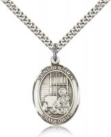 Sterling Silver St. Benjamin Pendant, Stainless Silver Heavy Curb Chain, Large Size Catholic Medal, 1" x 3/4"