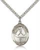 Sterling Silver St. Katharine Drexel Pendant, Stainless Silver Heavy Curb Chain, Large Size Catholic Medal, 1" x 3/4"