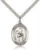 Sterling Silver St. Bernadette Pendant, Stainless Silver Heavy Curb Chain, Large Size Catholic Medal, 1" x 3/4"