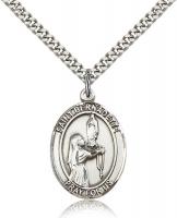 Sterling Silver St. Bernadette Pendant, Stainless Silver Heavy Curb Chain, Large Size Catholic Medal, 1" x 3/4"