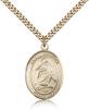 Gold Filled St. Charles Borromeo Pendant, Stainless Gold Heavy Curb Chain, Large Size Catholic Medal, 1" x 3/4"