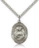 Sterling Silver St. Catherine Laboure Pendant, Stainless Silver Heavy Curb Chain, Large Size Catholic Medal, 1" x 3/4"