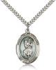 Sterling Silver Blue Enamel St. Christopher Pendant, Stainless Silver Heavy Curb Chain, Large Size Catholic Medal, 1" x 3/4"
