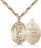 Gold Filled St. Christopher Army Pendant, Stainless Gold Heavy Curb Chain, Large Size Catholic Medal, 1" x 3/4"