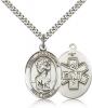 Sterling Silver St. Christopher / EMT Pendant, Stainless Silver Heavy Curb Chain, Large Size Catholic Medal, 1" x 3/4"