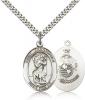 Sterling Silver St. Christopher Pendant, Stainless Silver Heavy Curb Chain, Large Size Catholic Medal, 1" x 3/4"