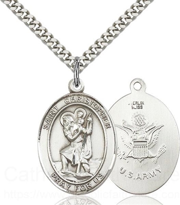 St. Christopher/Michael, Patron Saints of the MILITARY - Sterling Silver