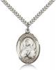 Sterling Silver St. Dorothy Pendant, Stainless Silver Heavy Curb Chain, Large Size Catholic Medal, 1" x 3/4"