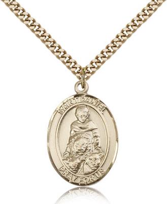Gold Filled St. Daniel Pendant, Stainless Gold Heavy Curb Chain, Large Size Catholic Medal, 1" x 3/4"