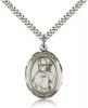 Sterling Silver St. Dennis Pendant, Stainless Silver Heavy Curb Chain, Large Size Catholic Medal, 1" x 3/4"