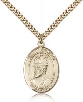 Gold Filled St. Edward the Confessor Pendant, Stainless Gold Heavy Curb Chain, Large Size Catholic Medal, 1" x 3/4"