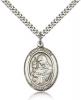 Sterling Silver St. Clare of Assisi Pendant, Stainless Silver Heavy Curb Chain, Large Size Catholic Medal, 1" x 3/4"