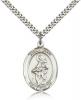 Sterling Silver St. Jane of Valois Pendant, Stainless Silver Heavy Curb Chain, Large Size Catholic Medal, 1" x 3/4"
