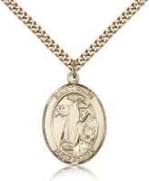 Gold Filled St. Elmo Pendant, Stainless Gold Heavy Curb Chain, Large Size Catholic Medal, 1" x 3/4"
