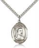 Sterling Silver St. Elizabeth of Hungary Pendant, Stainless Silver Heavy Curb Chain, Large Size Catholic Medal, 1" x 3/4"