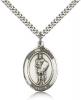 Sterling Silver St. Florian Pendant, Stainless Silver Heavy Curb Chain, Large Size Catholic Medal, 1" x 3/4"