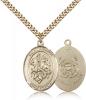 Gold Filled St. George Coast Guard Pendant, Stainless Gold Heavy Curb Chain, Large Size Catholic Medal, 1" x 3/4"