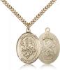 Gold Filled St. George National Guard Pendant, Stainless Gold Heavy Curb Chain, Large Size Catholic Medal, 1" x 3/4"