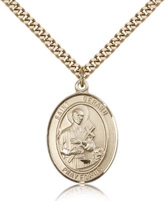 Gold Filled St. Gerard Majella Pendant, Stainless Gold Heavy Curb Chain, Large Size Catholic Medal, 1" x 3/4"