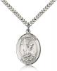Sterling Silver St. Helen Pendant, Stainless Silver Heavy Curb Chain, Large Size Catholic Medal, 1" x 3/4"