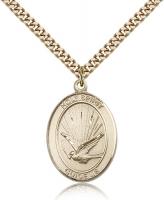 Gold Filled Holy Spirit Pendant, Stainless Gold Heavy Curb Chain, Large Size Catholic Medal, 1" x 3/4"