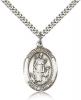 Sterling Silver St. Hubert of Liege Pendant, Stainless Silver Heavy Curb Chain, Large Size Catholic Medal, 1" x 3/4"