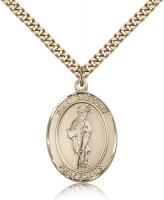 Gold Filled St. Gregory the Great Pendant, Stainless Gold Heavy Curb Chain, Large Size Catholic Medal, 1" x 3/4"
