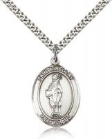 Sterling Silver St. Gregory the Great Pendant, Stainless Silver Heavy Curb Chain, Large Size Catholic Medal, 1" x 3/4"