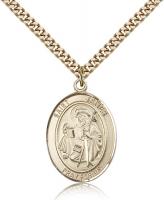 Gold Filled St. James the Greater Pendant, Stainless Gold Heavy Curb Chain, Large Size Catholic Medal, 1" x 3/4"