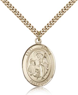 Gold Filled St. James the Greater Pendant, Stainless Gold Heavy Curb Chain, Large Size Catholic Medal, 1" x 3/4"