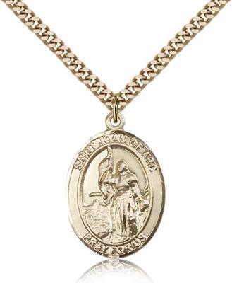Gold Filled St. Joan of Arc Pendant, Stainless Gold Heavy Curb Chain, Large Size Catholic Medal, 1" x 3/4"