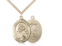 Gold Filled St. Joan Of Arc / Nat'L Guard Pendant, SG Heavy Curb Chain, Large Size Catholic Medal, 1" x 3/4"
