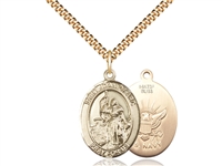 Gold Filled St. Joan Of Arc / Navy Pendant, SG Heavy Curb Chain, Large Size Catholic Medal, 1" x 3/4"