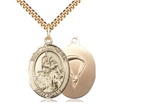Gold Filled St. Joan Of Arc / Paratrooper Pendant, SG Heavy Curb Chain, Large Size Catholic Medal, 1" x 3/4"