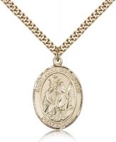 Gold Filled St. John the Baptist Pendant, Stainless Gold Heavy Curb Chain, Large Size Catholic Medal, 1" x 3/4"