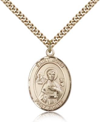 Gold Filled St. John the Apostle Pendant, Stainless Gold Heavy Curb Chain, Large Size Catholic Medal, 1" x 3/4"