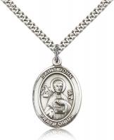Sterling Silver St. John the Apostle Pendant, Stainless Silver Heavy Curb Chain, Large Size Catholic Medal, 1" x 3/4"