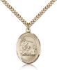 Gold Filled St. Joshua Pendant, Stainless Gold Heavy Curb Chain, Large Size Catholic Medal, 1" x 3/4"