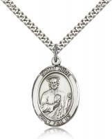 Sterling Silver St. Jude Thaddeus Pendant, Stainless Silver Heavy Curb Chain, Large Size Catholic Medal, 1" x 3/4"