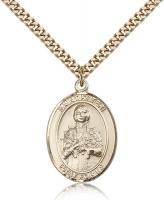 Gold Filled St. Kateri Pendant, Stainless Gold Heavy Curb Chain, Large Size Catholic Medal, 1" x 3/4"