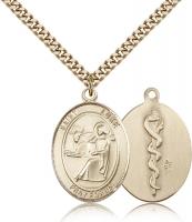 Gold Filled St. Luke the Apostle Pendant, Stainless Gold Heavy Curb Chain, Large Size Catholic Medal, 1" x 3/4"