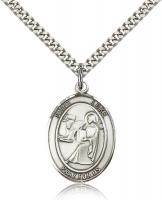 Sterling Silver St. Luke the Apostle Pendant, Stainless Silver Heavy Curb Chain, Large Size Catholic Medal, 1" x 3/4"