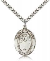 Sterling Silver St. Maria Faustina Pendant, Stainless Silver Heavy Curb Chain, Large Size Catholic Medal, 1" x 3/4"