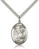 Sterling Silver St. Mark the Evangelist Pendant, Stainless Silver Heavy Curb Chain, Large Size Catholic Medal, 1" x 3/4"