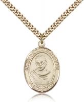 Gold Filled St. Maximilian Kolbe Pendant, Stainless Gold Heavy Curb Chain, Large Size Catholic Medal, 1" x 3/4"